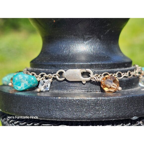 925 Sterling‎ Silver Turquoise & Swarovski Crystal Necklace Bracelet Set - Picture 6 of 15